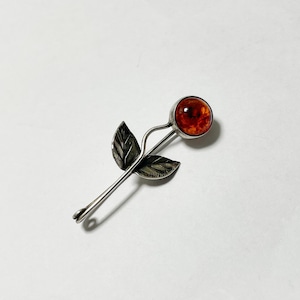 Vintage 800 Silver Flower Amber Brooch Made In Poland