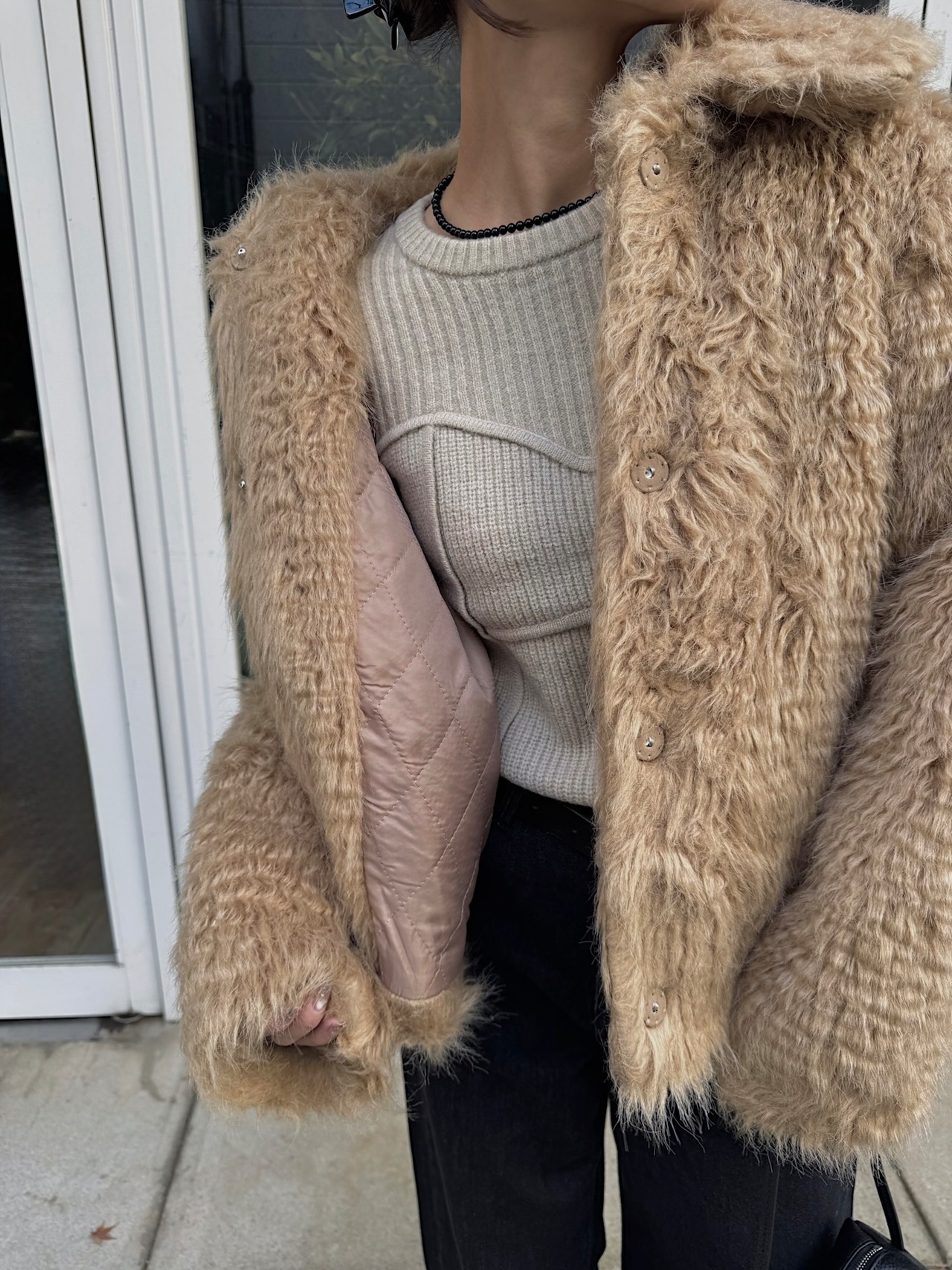 soutien collar mohair short coat