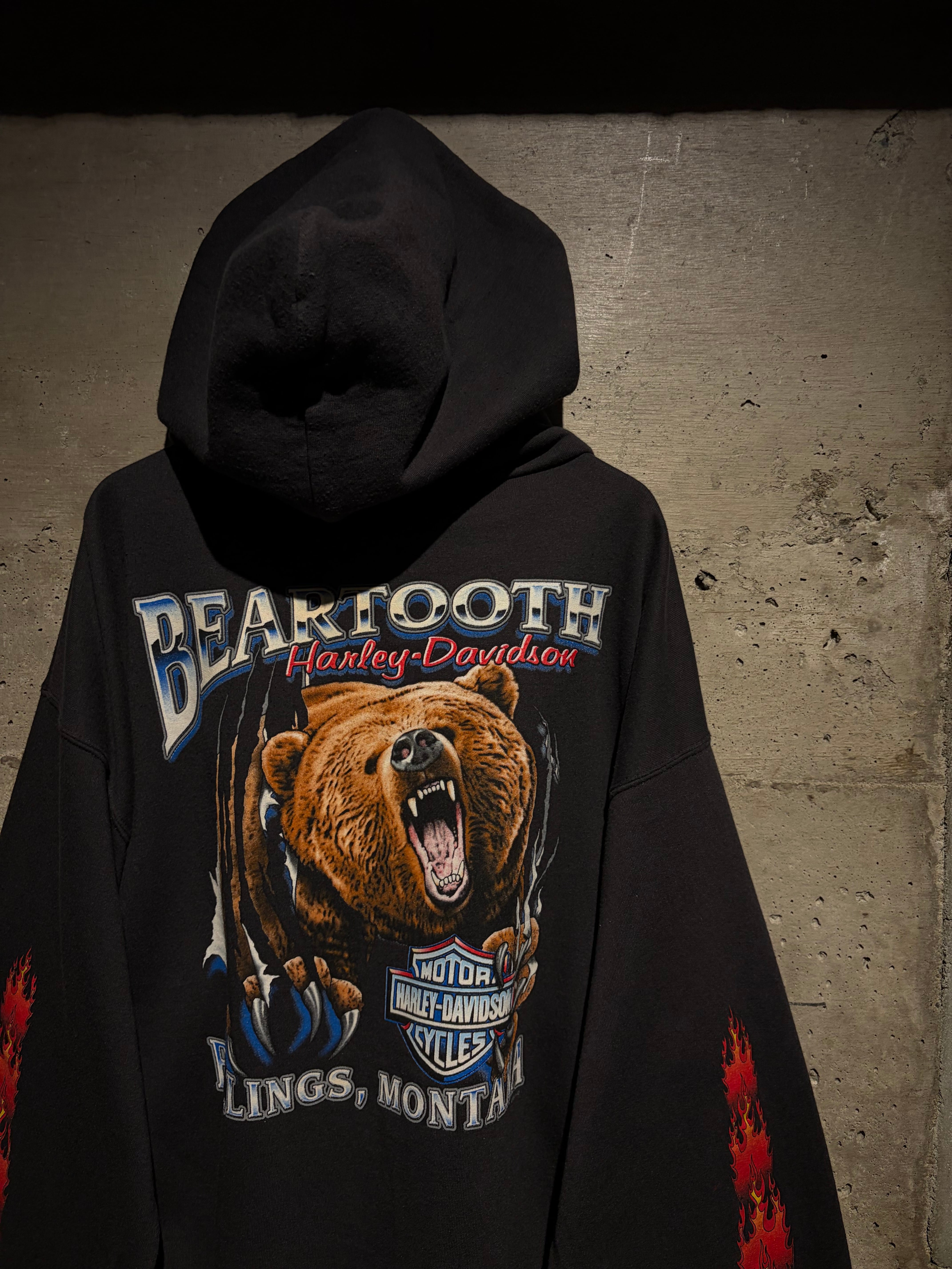 Caka】00's “Harley-Davidson” Flame × Bear Print Loose Zip Up