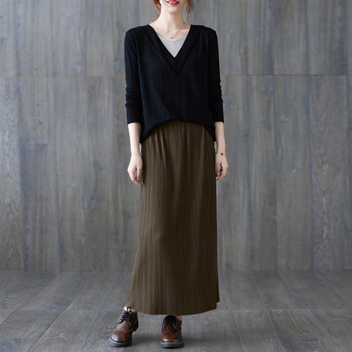 ロングスカート 無地 薄手 カジュアル 秋服 冬服 レディーススカート 通勤 通学 プリーツ 綿 ゆったり 体型カバー 楽ちん ウエストゴム ミモレ丈 ロング丈 レディースロングスカート お洒落