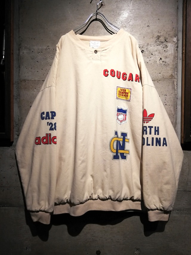 【Caka】80’s “adidas” Collegiate Vintage Padded Henley Neck Pullover