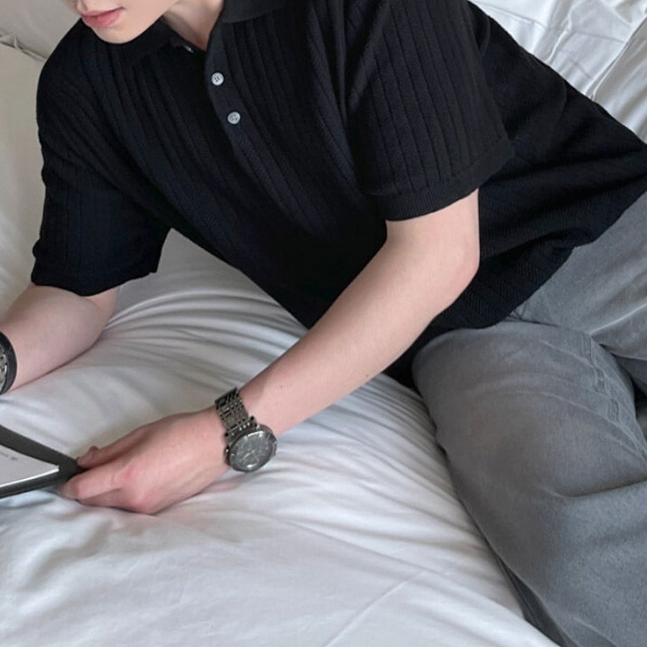 ケーブル風ニットポロシャツ　MT0080439