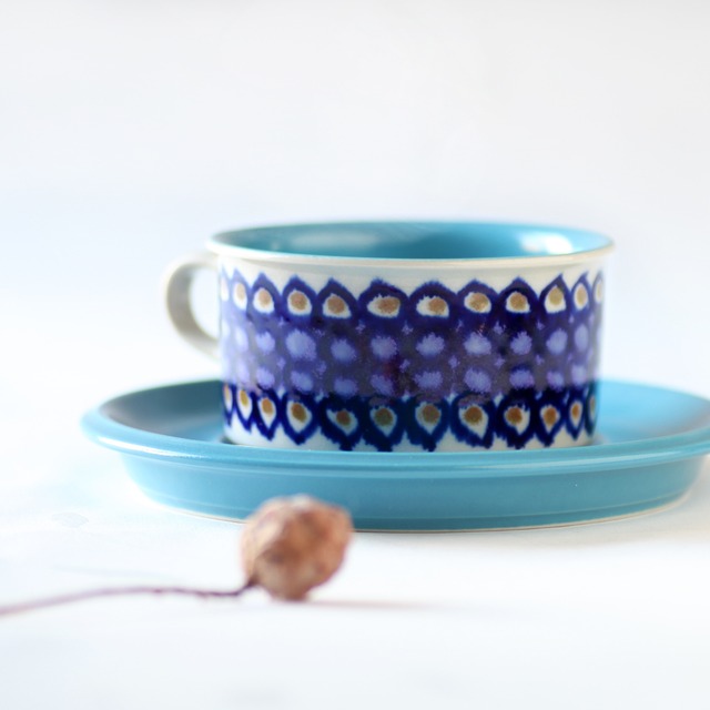 ARABIA アラビア Hilkka-Liisa Ahola ヒルッカ・リーサ・アホラ 葡萄色の玉模様のティーカップ＆ソーサー（空色） - 5 北欧ヴィンテージ