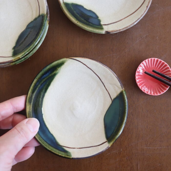 瀬戸赤津焼 拝戸窯稲山 小皿 両織部 SetoAkazu-yaki Plate 11cm #474