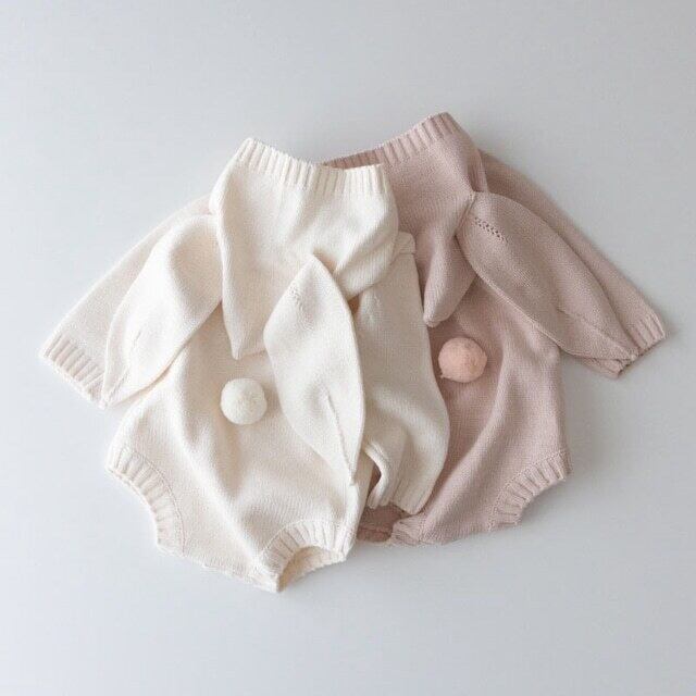 【BABY】ナチュラルニットウサギロンパース