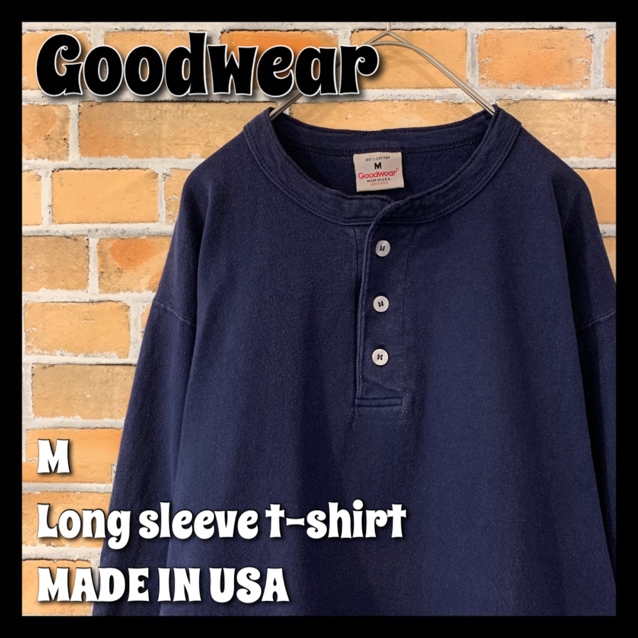 【Goodwear】 ロンT 長袖 USA製  M アメリカ古着 ヘンリーネック