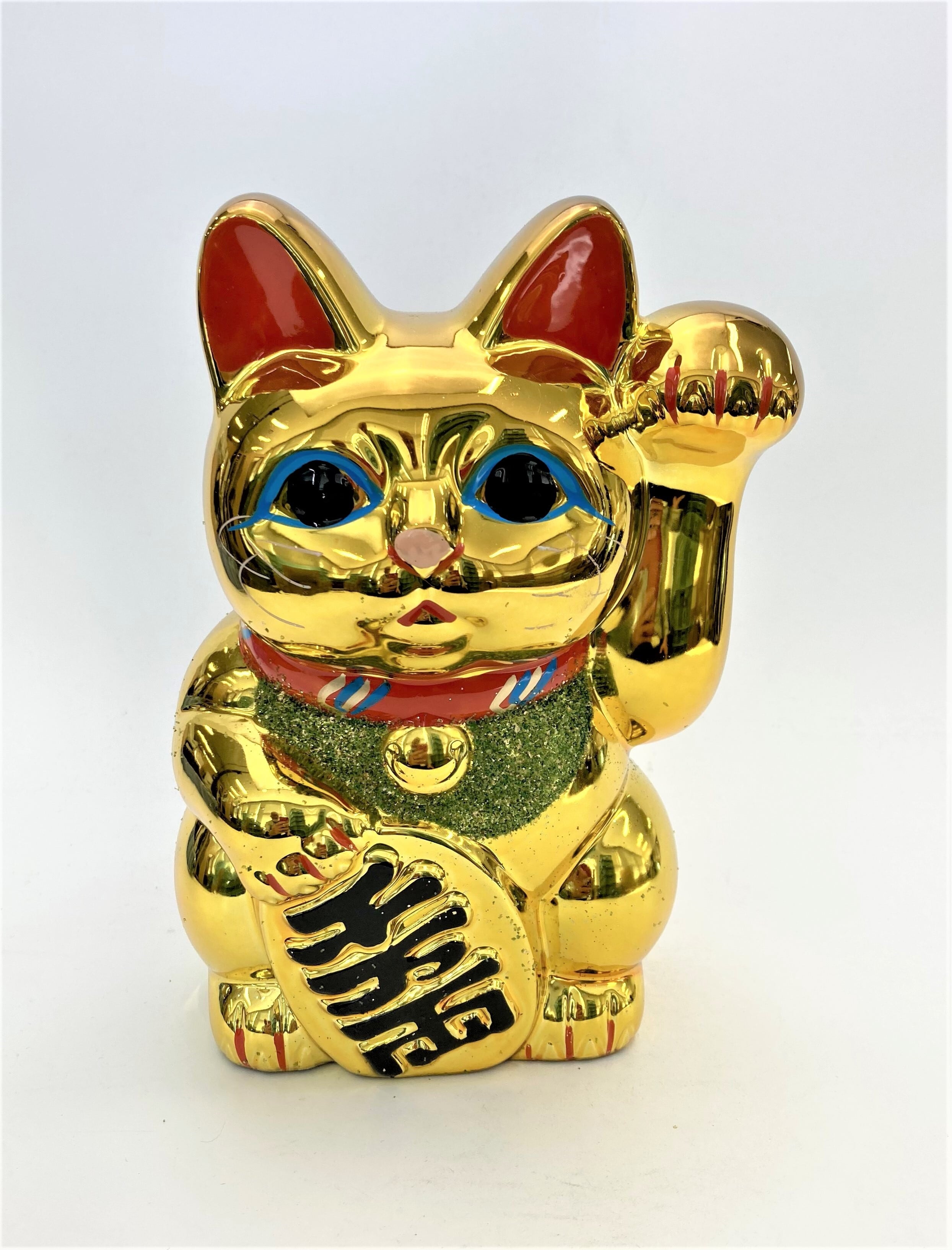 常滑焼 梅月作 黄金小判猫 貯金箱 8号 25cm 千万両 価格比較