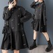 大きいサイズ ワンピース 秋冬 新品 長袖 刺繍 切替 襟付き ゆったり フリル モード系