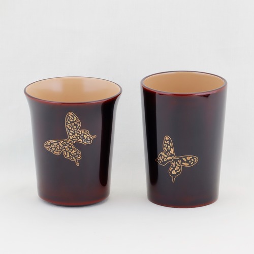 1902  輪島塗　フリーカップ／溜内白塗／蝶蒔絵