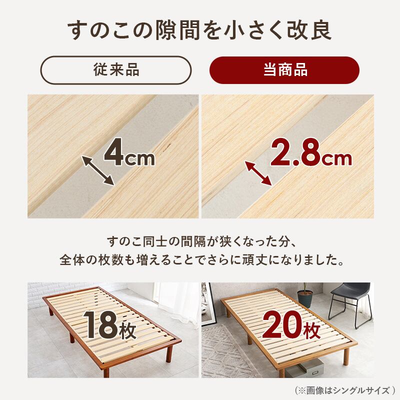 【組立式】耐荷重350kg セミダブルベッド すのこフレーム 2色展開 シンプル コンパクト 一人暮らし ワンルーム 幅122cm