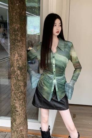 dark green mesh blouse