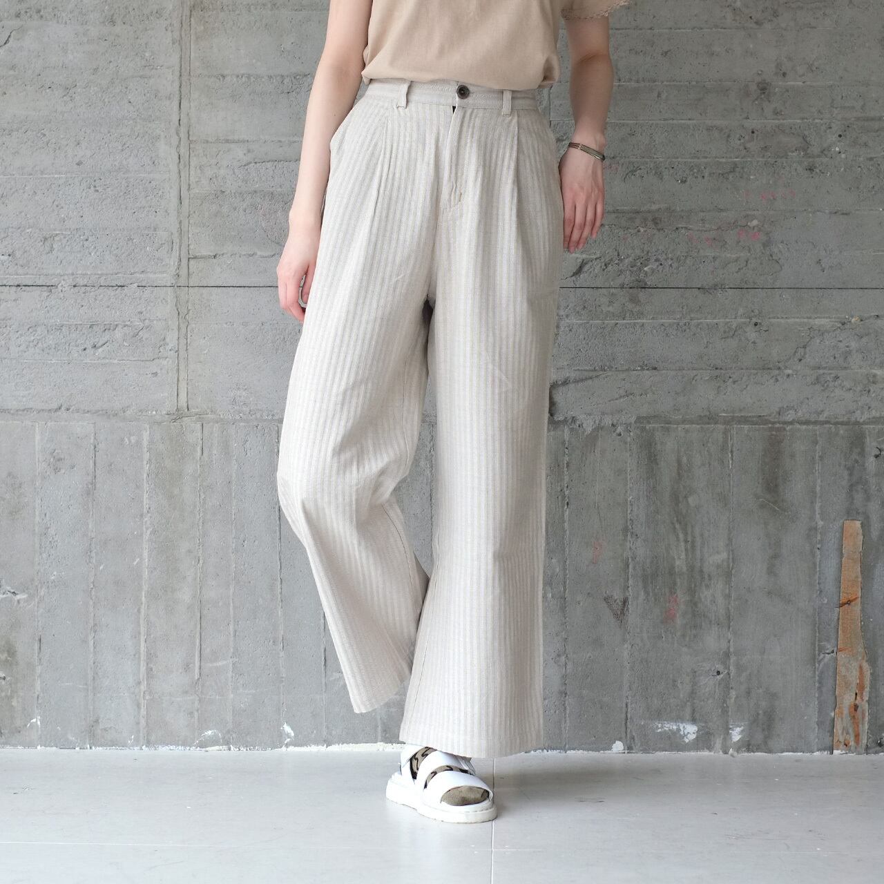 【再販】こなれ美脚ワイド♡コットンリネンストライプ柄パンツ(23s-08)ベージュ