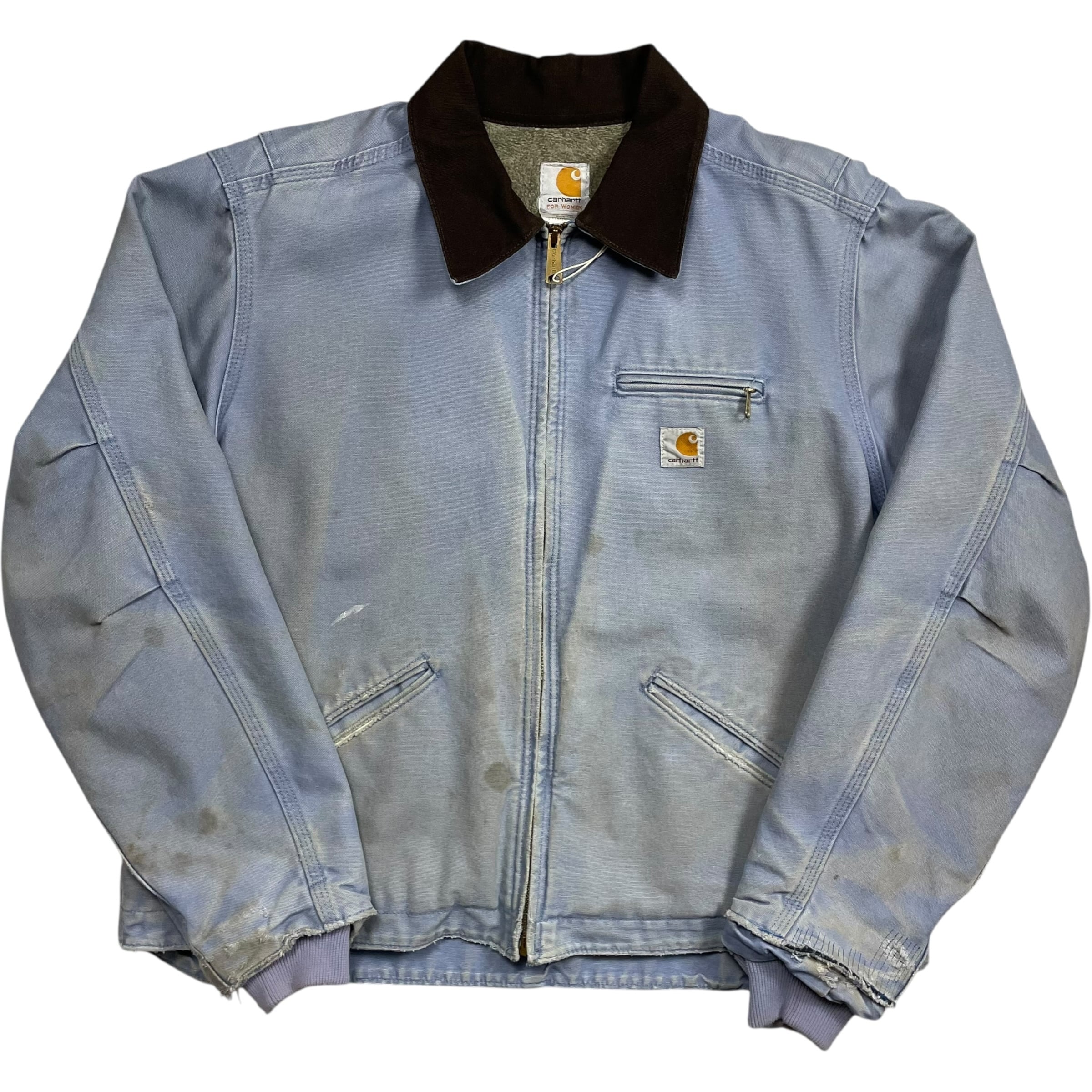 《XL》Carhartt カーハート レディース シエラジャケット ダックジャケット カントリーブルー 裏地ボア ワンポイントロゴ フェード ハチノス リペア有 no.9730