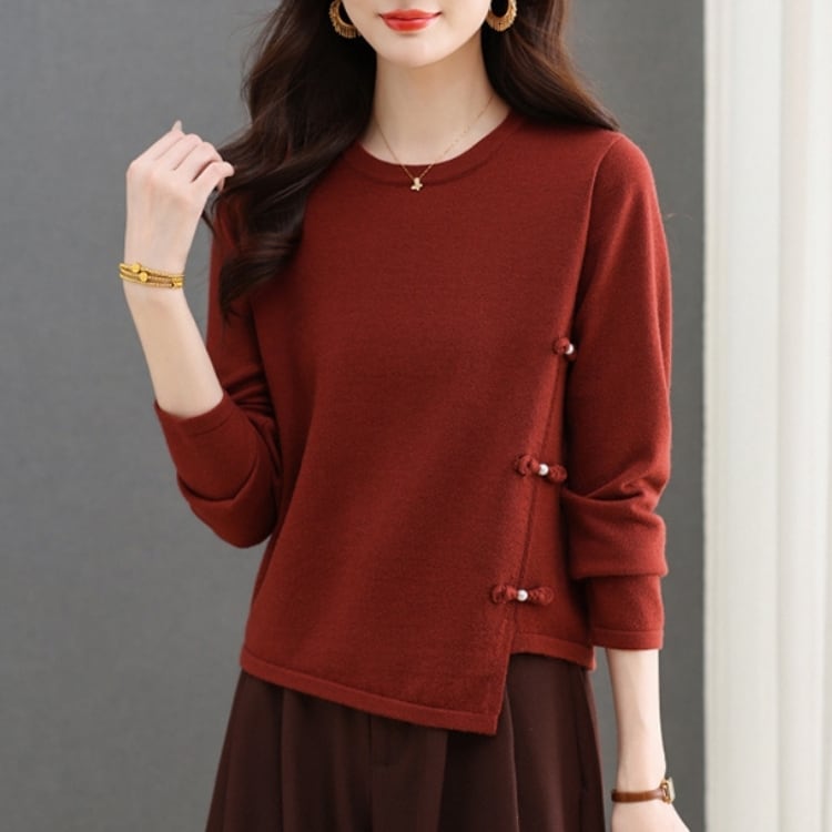 アシンメトリーデザイン　チャイナボタンニットプルオーバー　5カラー　YS00181