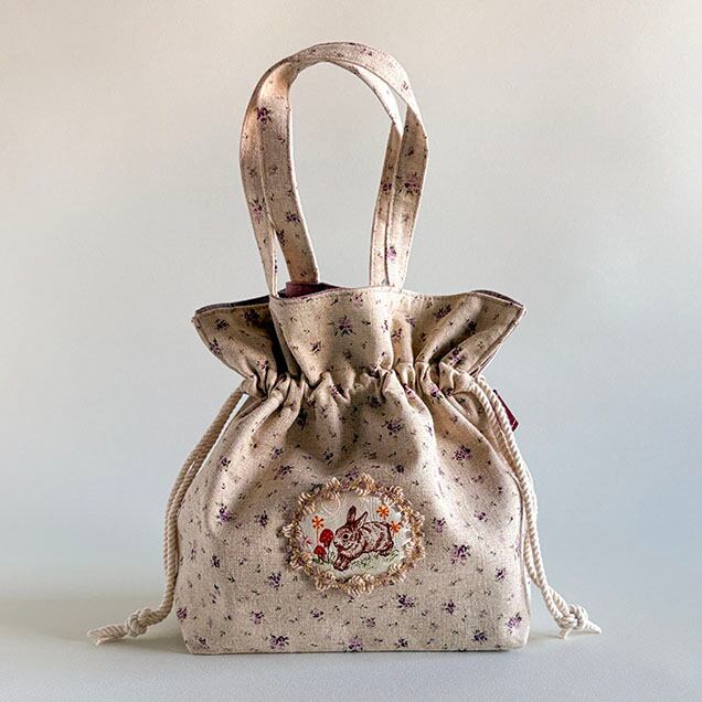 巾着ミニトートバッグ麻花柄『こうさぎ』