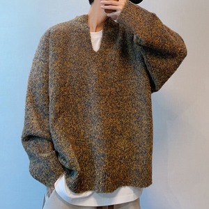 カラーミックスV ネックオフショルダーニット　1043