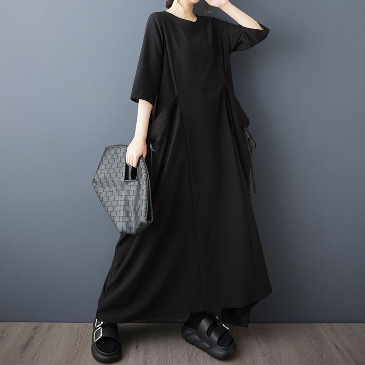 リボンポケット ロングワンピース  30231