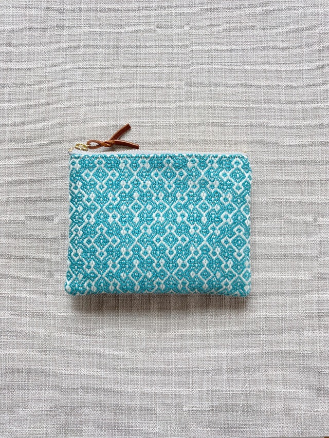 【14cm】Hand-woven mini pouch  / turquoise blue   手織りミニポーチ　ターコイズ