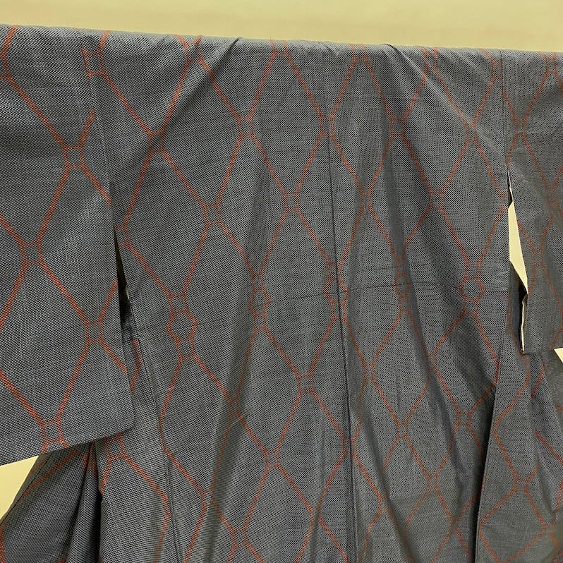 大島紬 十字絣 紺 袷 お洒落着 普段着 正絹 裄62.5cm 身丈159.5cm 美品