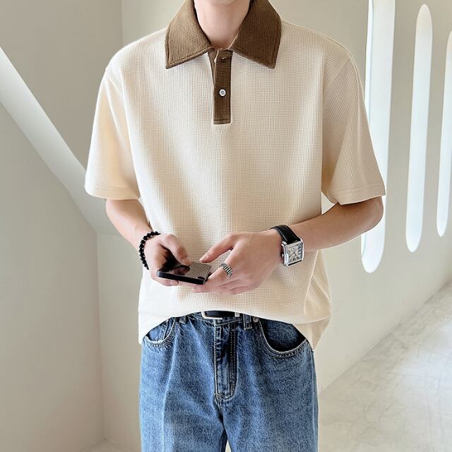 予約販売】ポロシャツ 半袖 シャツ メンズ ベージュ アイボリー 無地