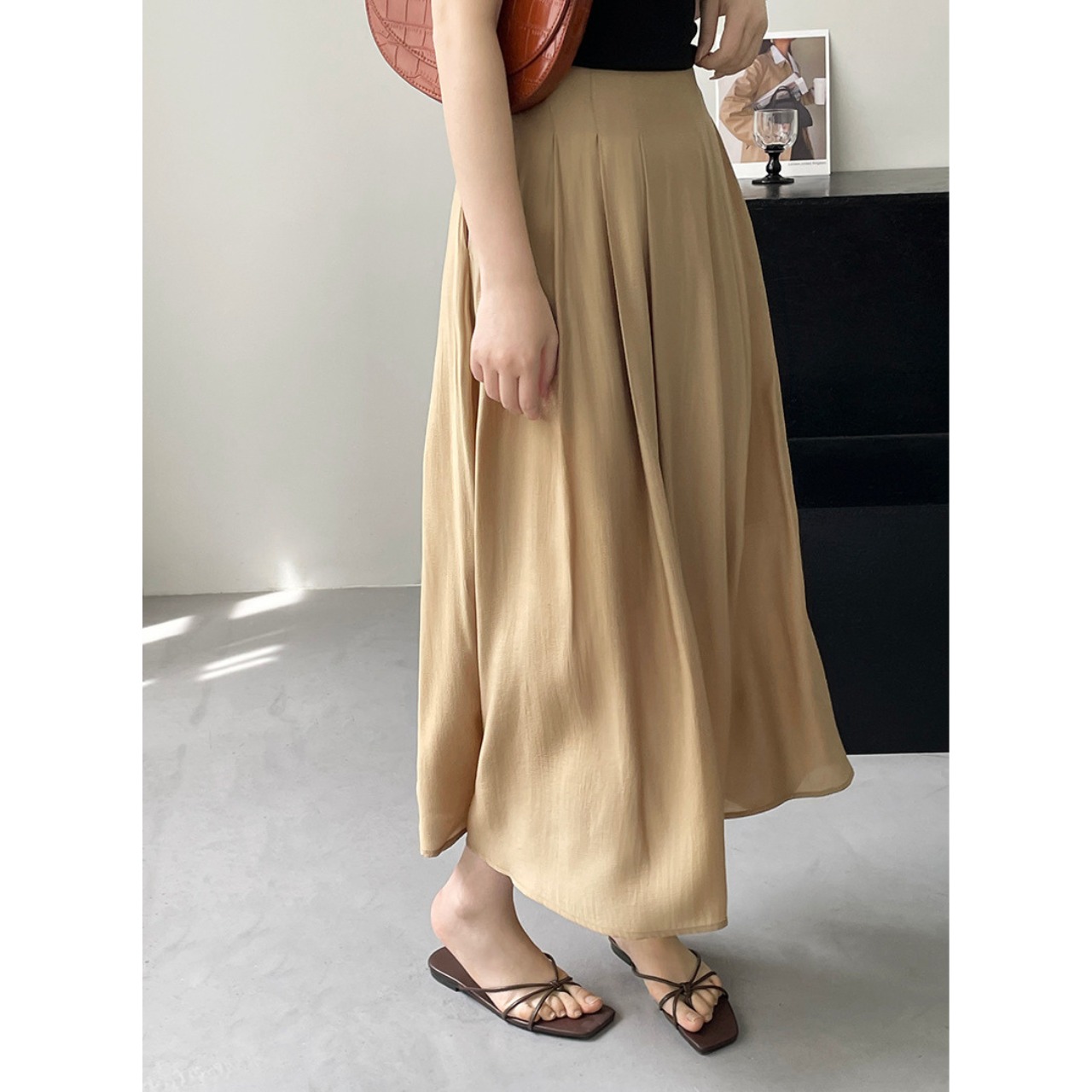 タック フレア ロングスカート 10083