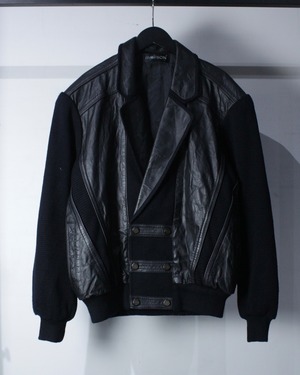 【Caka BLACK】80's Leather Swiching Euro Vintage Knit Jacket