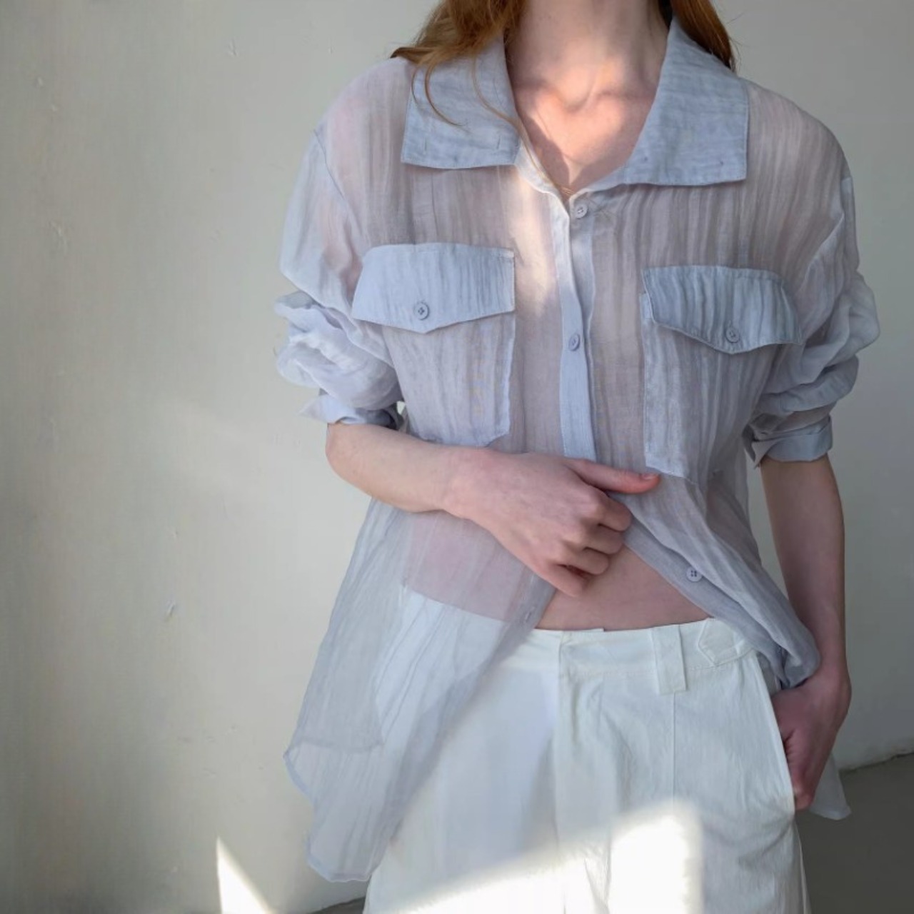 Voile Pocket Sheer Shirt F0616