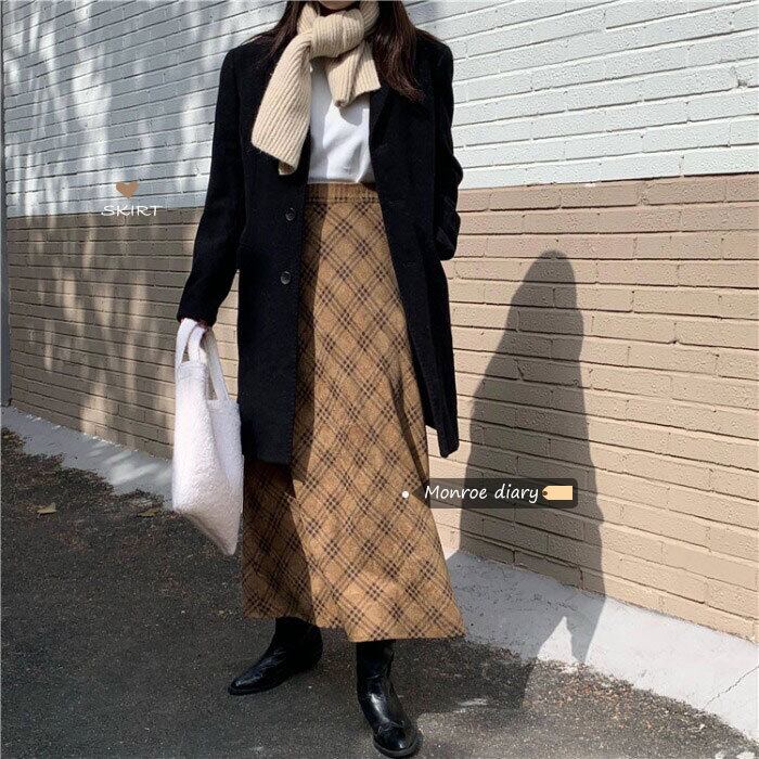 スカート スタンダードハイウェストウェストAラインオータムウィンター薄手 レトロ 秋物 冬物 モンロー77000021347