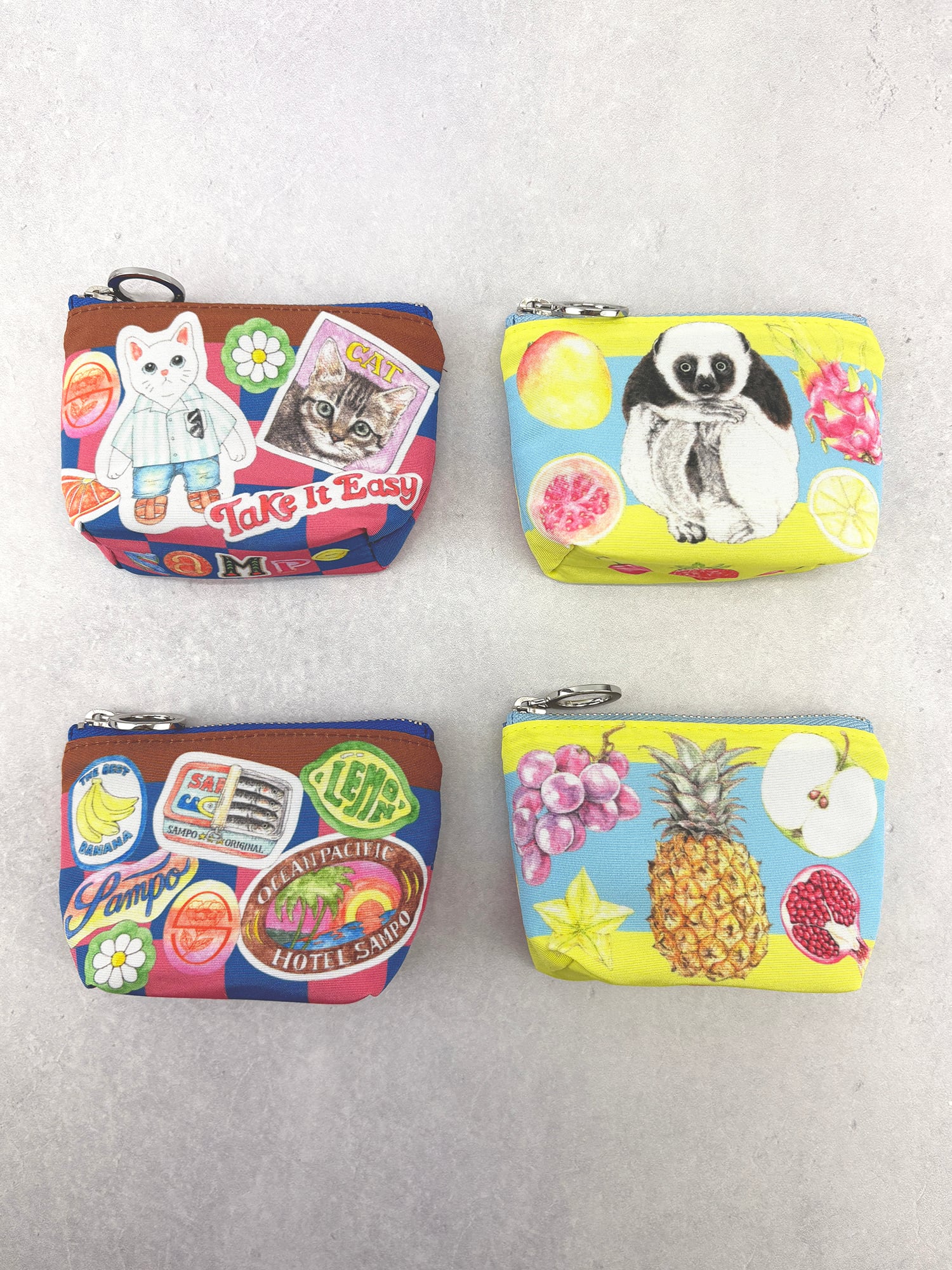 プリントマイクロポーチ【Sticker & Fruits】《撥水・軽量》