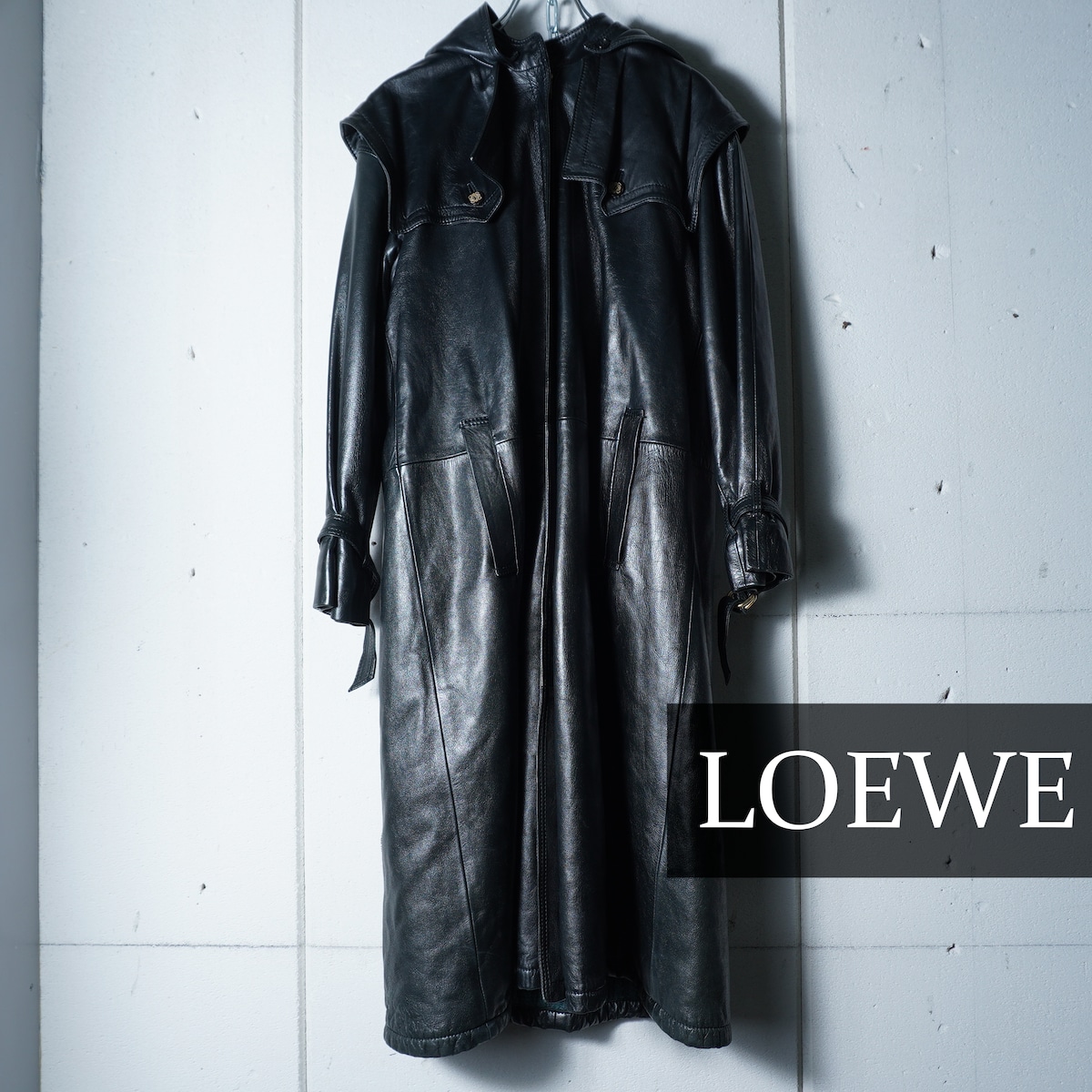 LOEWE】ロエベ アナグラムロゴボタンナッパレザーロングコート black