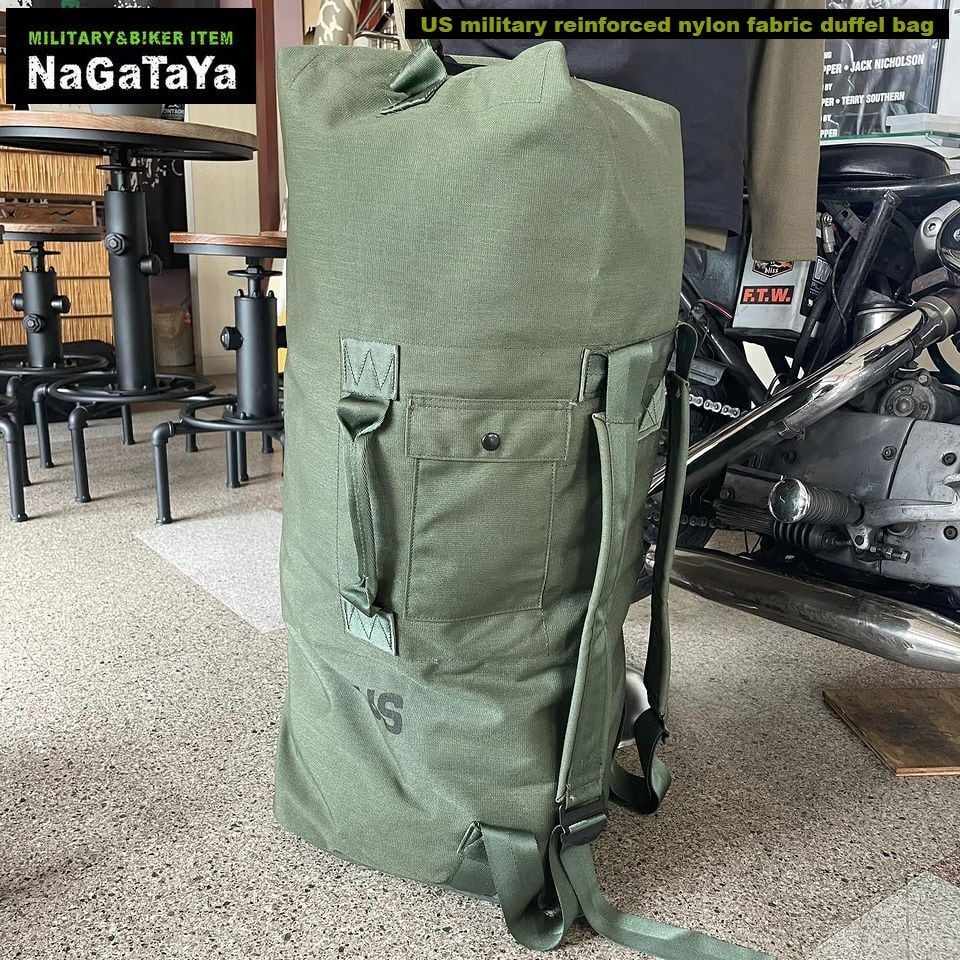 新品 アメリカ軍放出品 強化ナイロン生地 ナイロン ダッフルバッグ バックストラップ付 オリーブグリーン