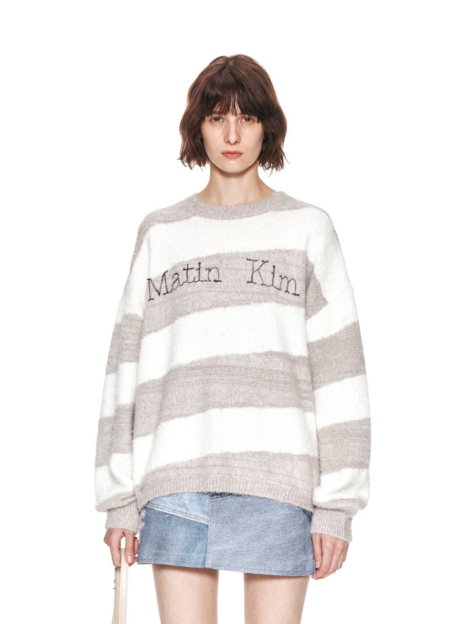 Matin Kim] STRIPE SNOWBALL KNIT PULLOVER IN BEIGE 正規品 韓国
