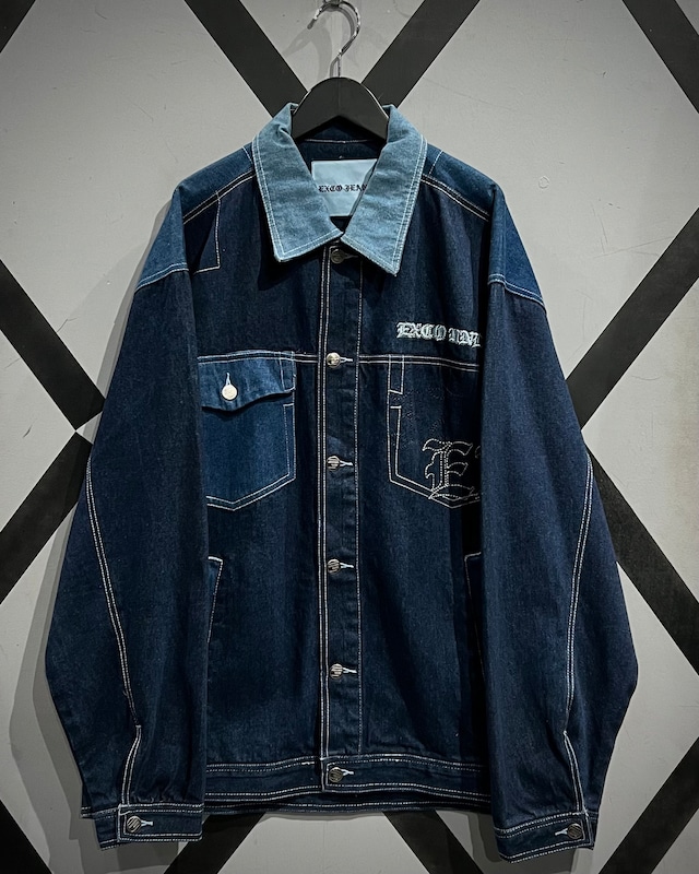【X VINTAGE】“EXCO JEANS” Color Switching Vintage Loose Denim Jacket