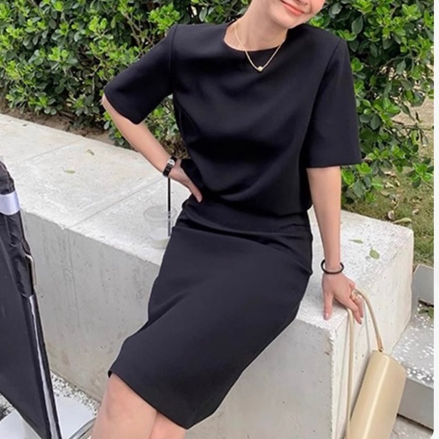 ウンドネック半袖 トップス・スカート 上下2点セット YH8265