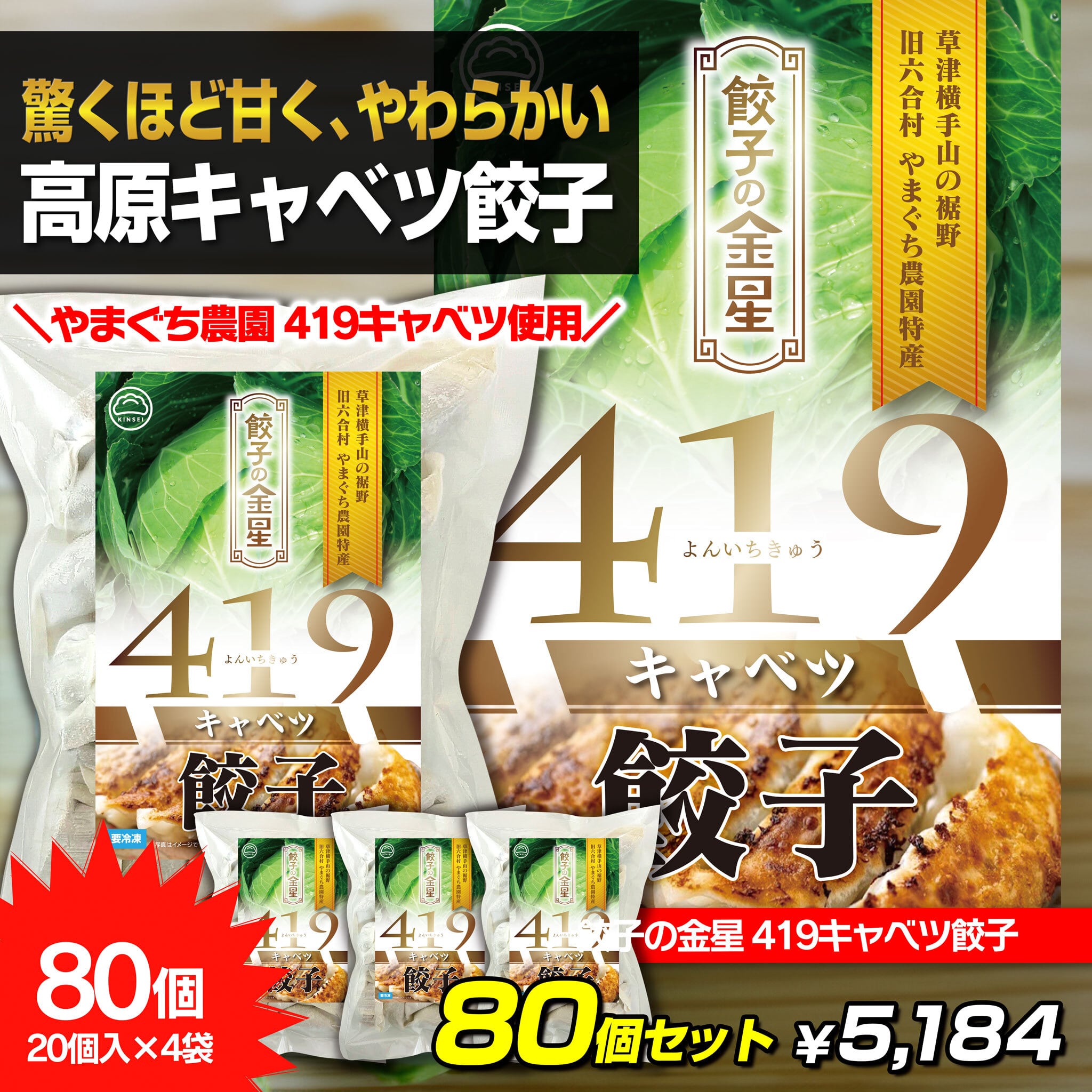 【2025年産 初物】餃子の金星 419キャベツ餃子 80個セット【冷凍】 標高1,100mで作る希少高原キャベツ