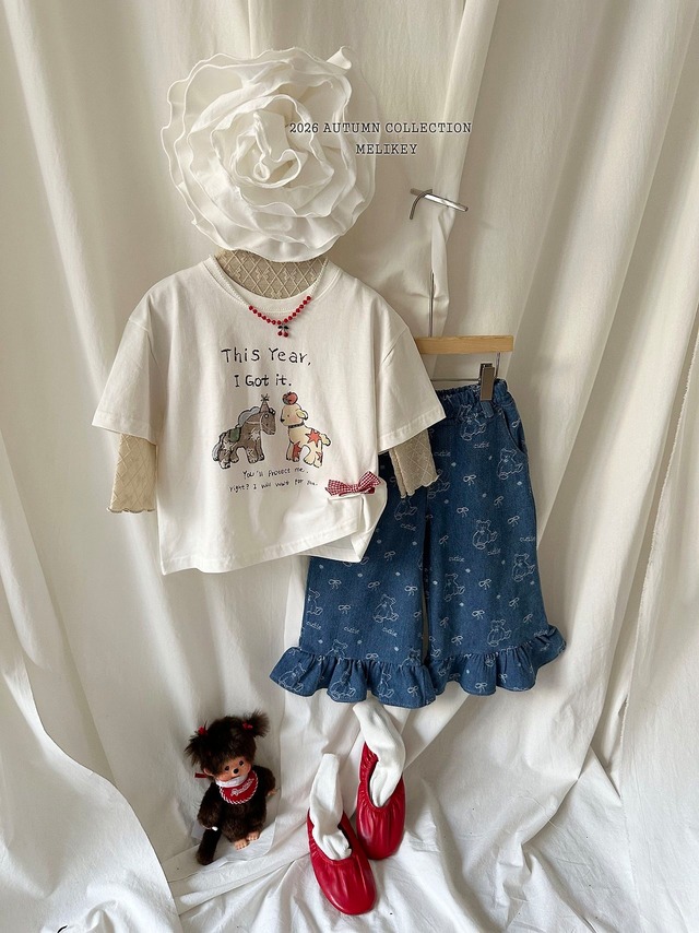 【予約/送料無料】melikey / Frill Ribbon Mesh T-shirt