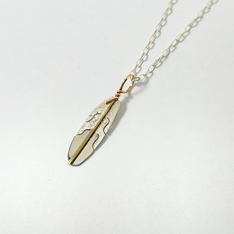 《Indian Jewelry》Silver×Gold Coating フェザー ペンダント ネックレス (チェーン オプション)