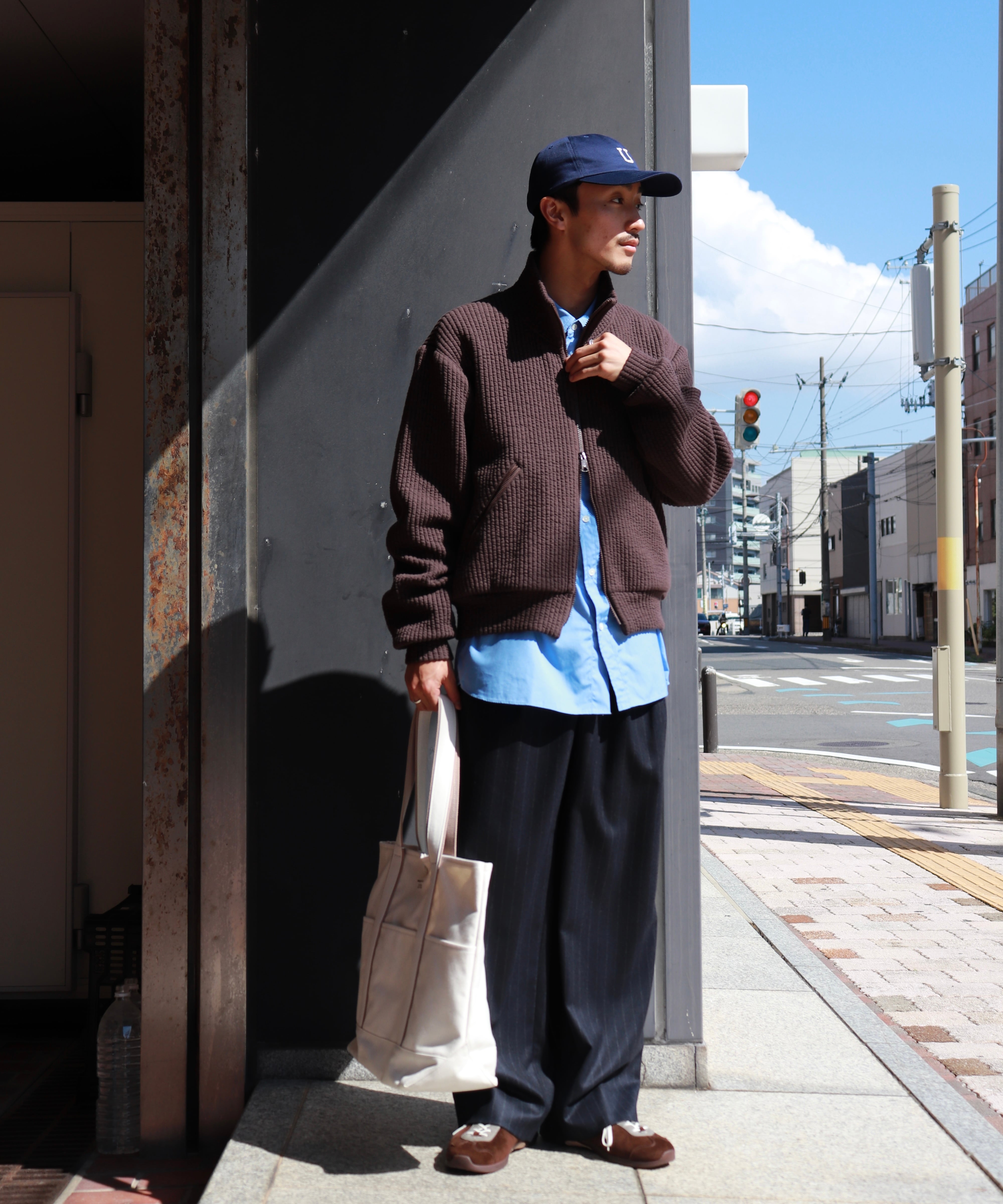 MATSUFUJI / M253-0702 / STRIPE JACQUARD STAND COLLAR JACKET (BROWN