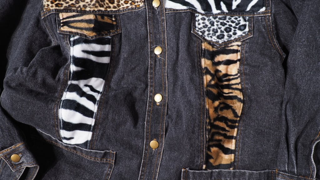 Various Animal Switching pattern Design dark gray denim jacket