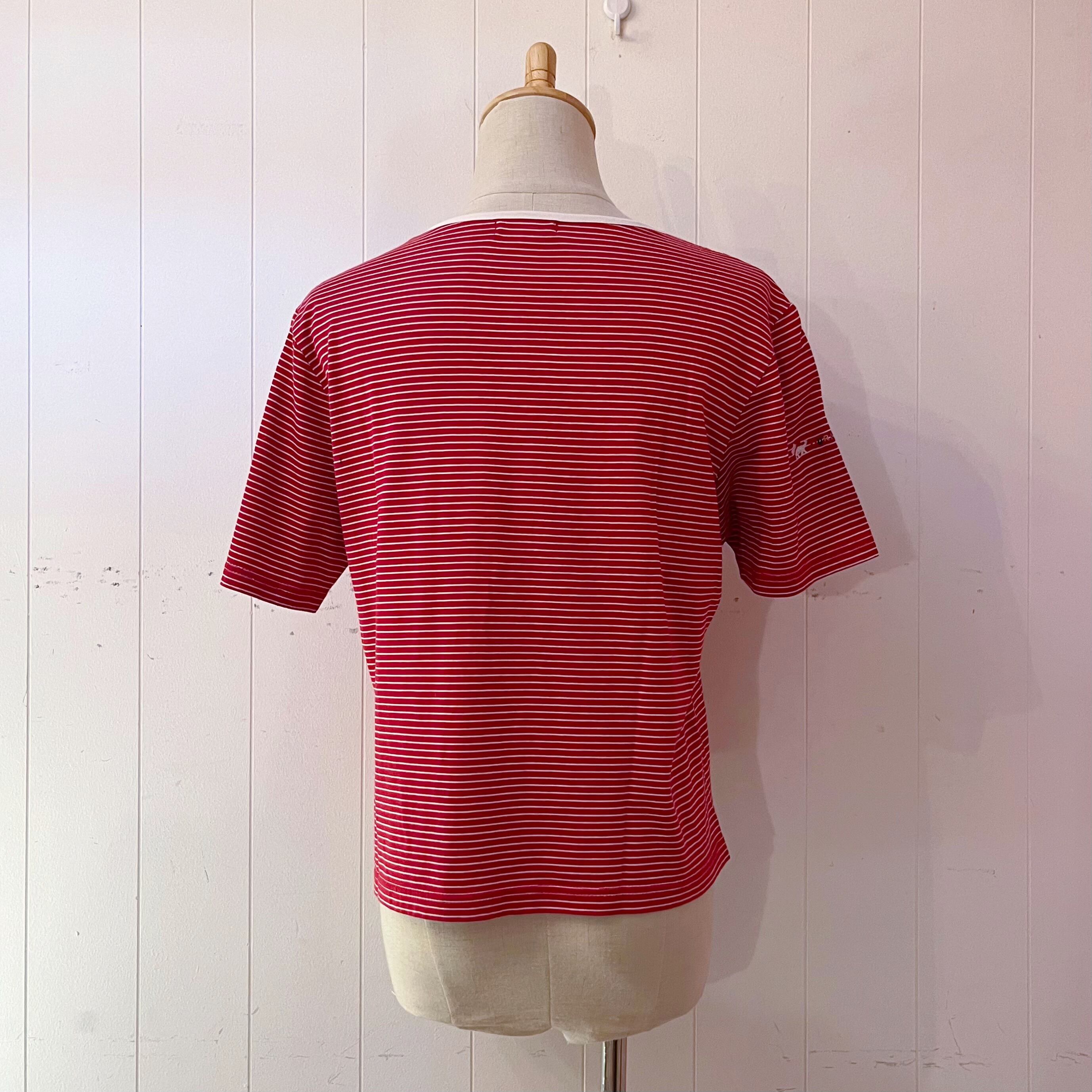 walking dog embroidery red T-shirt