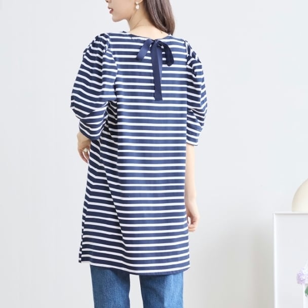 チュニック バックリボン付き ボーダー カットソー ロングTシャツ N83