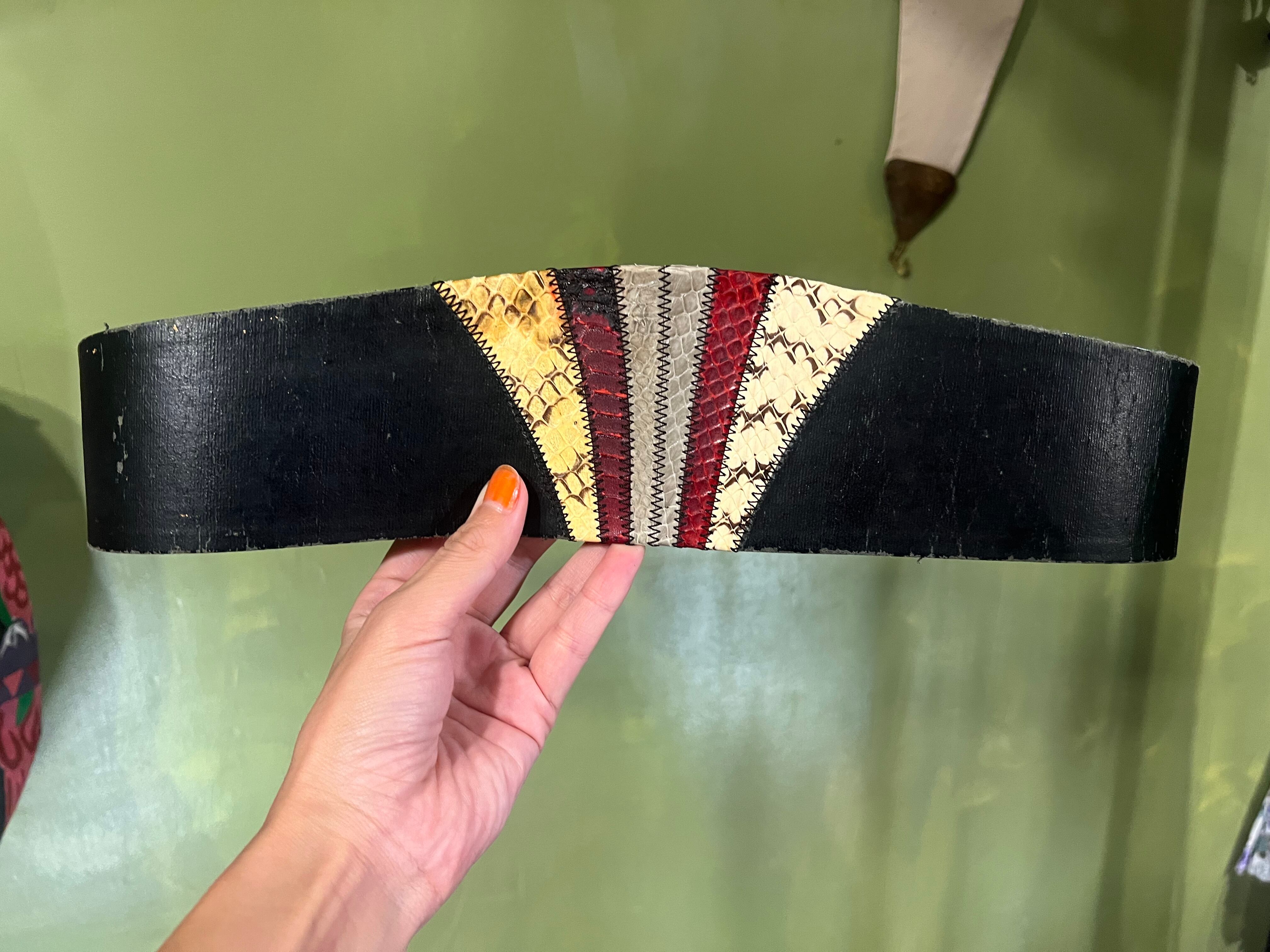 80s black × snake leather belt ( ヴィンテージ ブラック スネーク レザー ベルト )