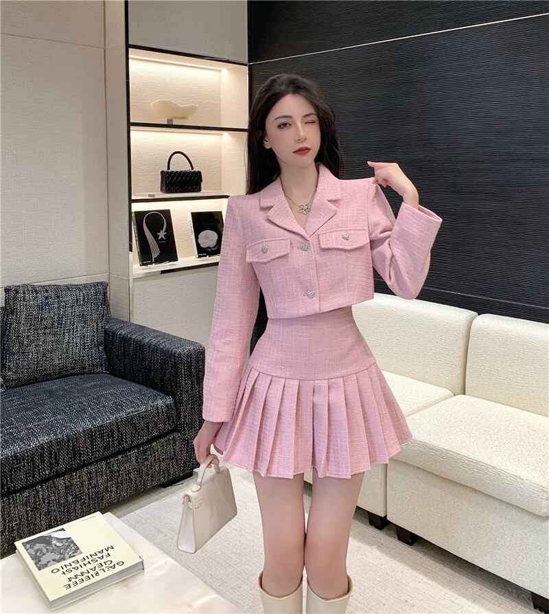 格子柄ジャケット レディースショートスリムカジュアルオータム ピンク 秋物 ブラックストロベリース52460679668