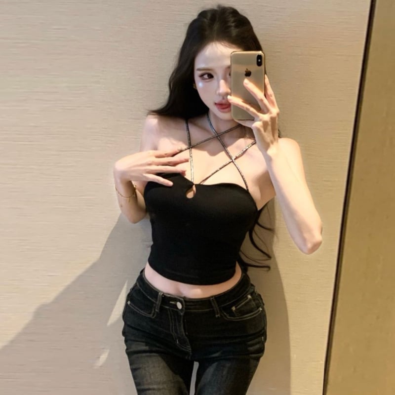 2色】トップス レディース セクシー カットアウト アシンメトリー