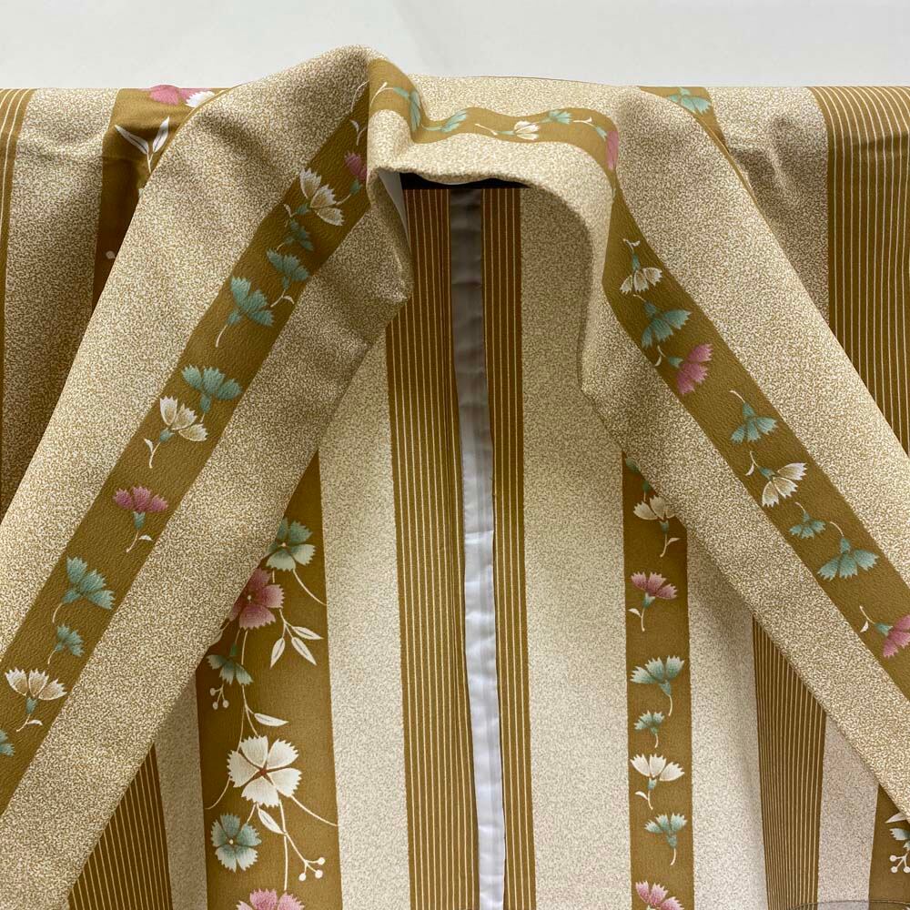 小紋 単衣 洗える着物 裄69 身丈160 お洒落着 普段着 ポリエステル