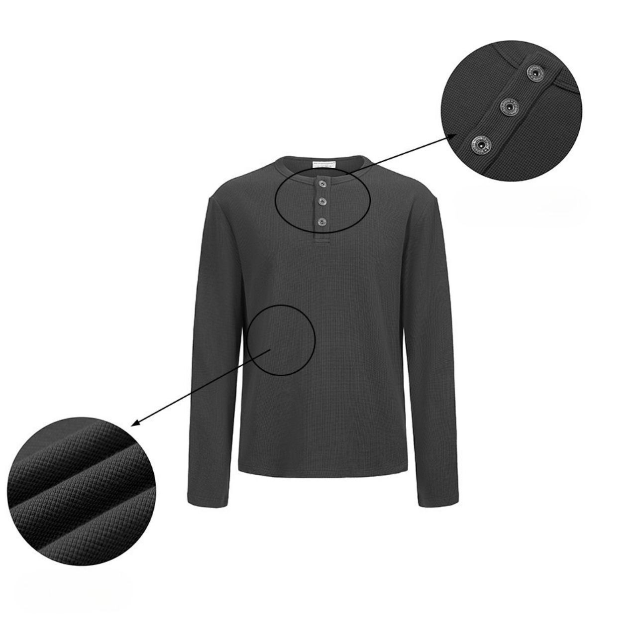 ワッフルヘンリーネックロングTシャツ　1179