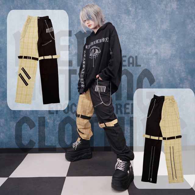 TWO-TONE CHECK ZIP DESIGN PANTS【BLACK＆YELLOW】
