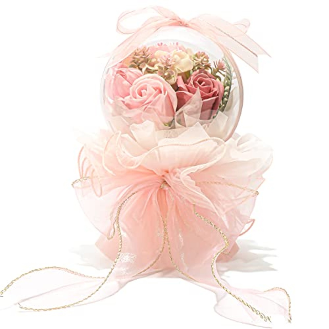 LOZIZI バルーンフラワー ボボボールブーケ ソープフラワー花束 造花 枯れない花 人気 石鹸花 アクリルボール、クリアボックス、メッセージカード付き、手提げ付き…