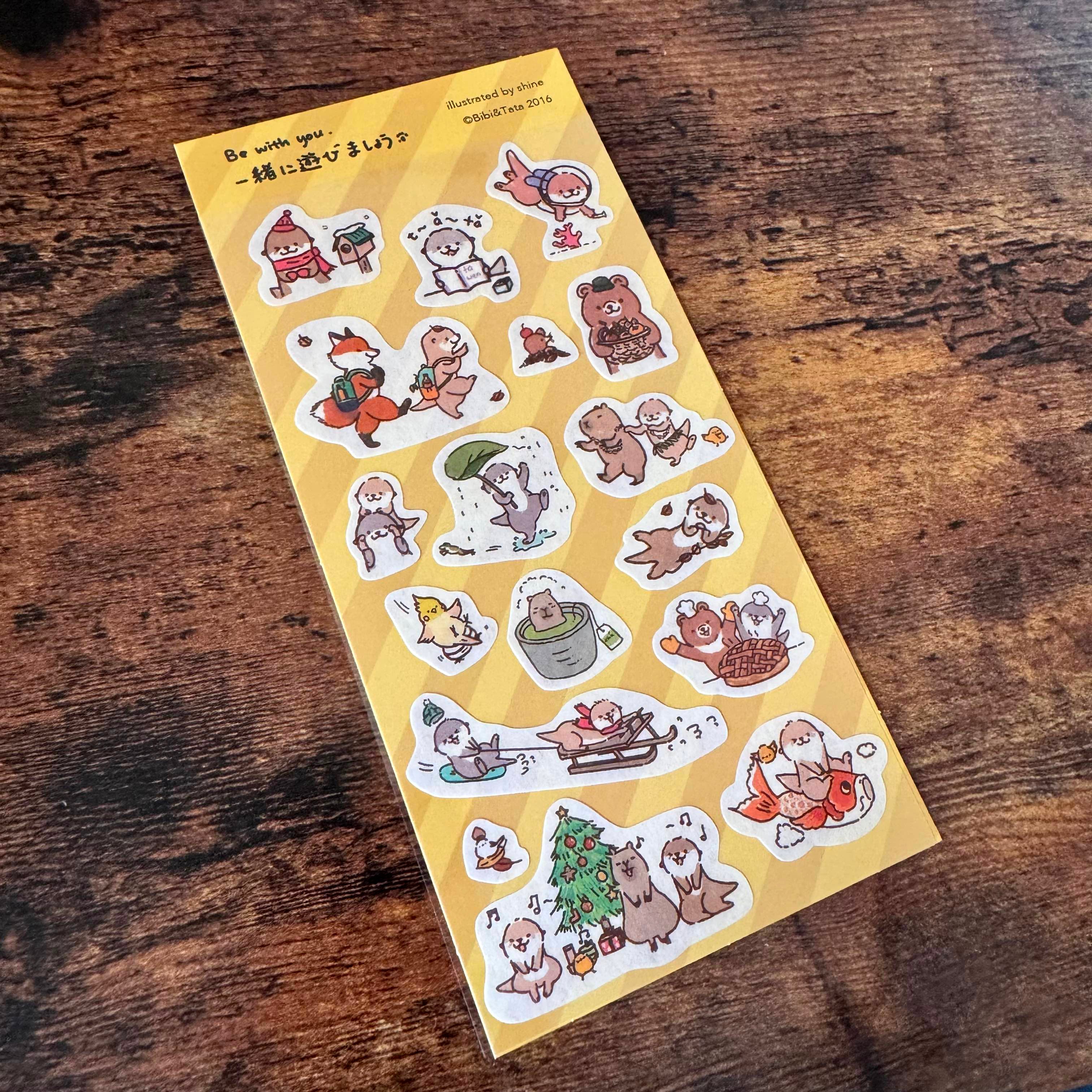 Ottertata&Friendsカワウソと友達一緒に遊び和紙ステッカー