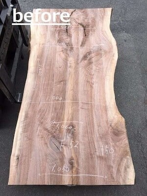 ごんちー送料込ウ文）銘木ブラックウォールナット　杢　テーブルカウンター 天然木 新潟工場 ブラックウォールナット材 一枚板 カウンター